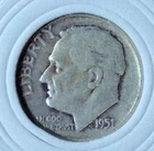 1951 P ROOSEVELT DIME - 90% SILVER - MELT VALUE $ 5.70 each - BCDR 08