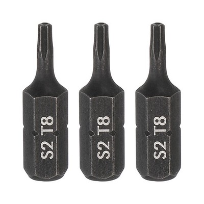 3pcs T8 Torx Screwdriver Bit with 1/4'' Hex Shank 25mm Length S2 Steel, Black