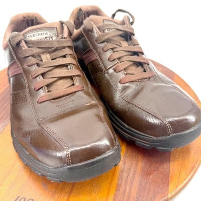 Skechers Relaxed Step Fit Shoes Mens 11.5 Brown Leather Memory Foam Walking