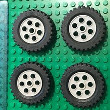 Lego 4 x Large GREY Technic Model Team Wheels 13 x 24 with Black Rubber Tyres