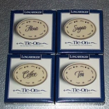 Longaberger Pottery Classic Blue CANISTER TIE-ONS SET ~Made in USA~ New in Box!