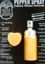 Police Magnum pepper spray 3/4oz gold heart lipstick defense security discreet