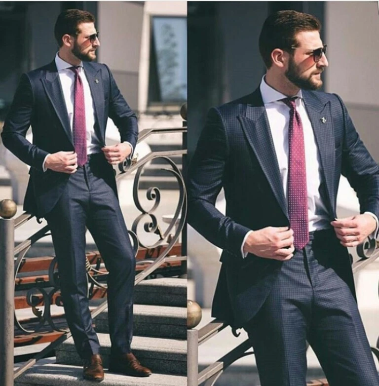Mens Classic 2 Piece Elegant Blue Suit Designer Costume Wedding
