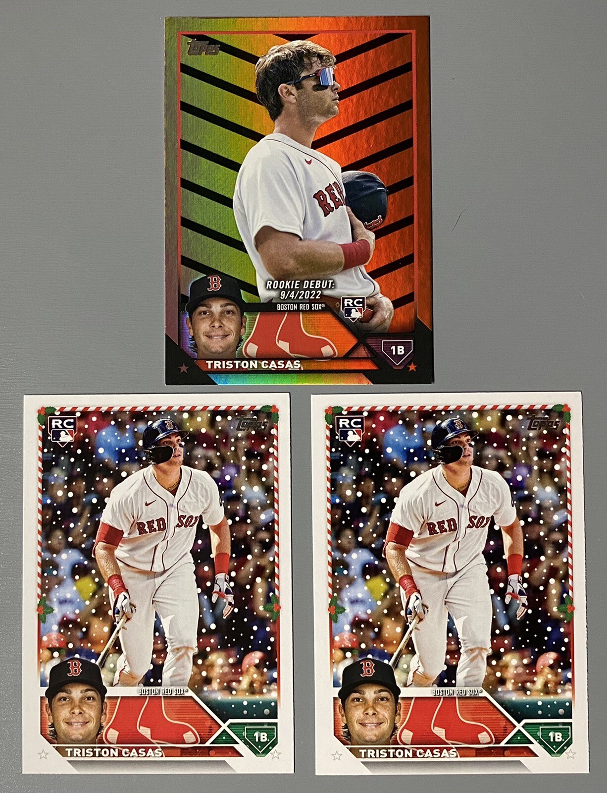 3- 2023 Topps Triston Casas: Update Orange/Black Foil #US221, 2 Holiday base