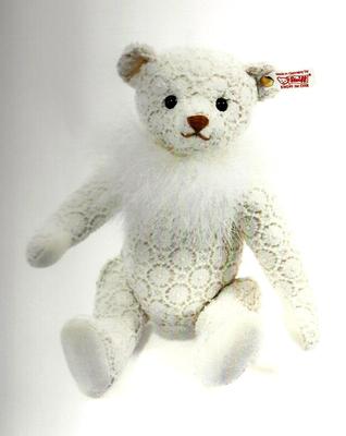 STEIFF  ''CHANTILLY TEDDY BEAR '' EAN 035258 WHITE COTTON LACE BEAR-FEATHER BOA