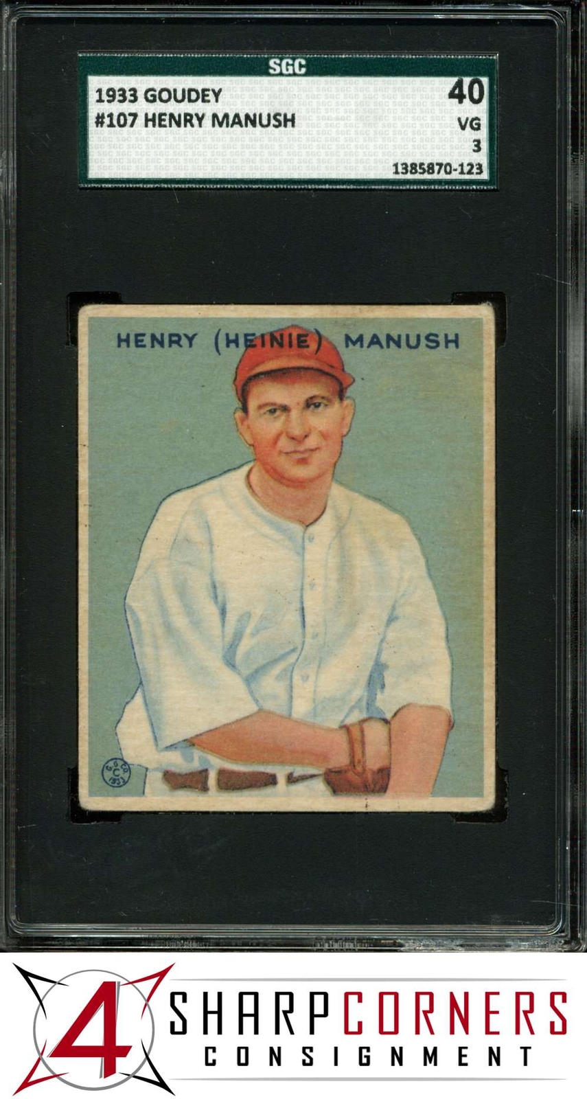 1933 GOUDEY #107 HENRY HEINIE MANUSH HOF SGC 3 VG 40