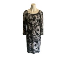 Calvin Klein Floral Black and White scoop neck Dress size small knee length