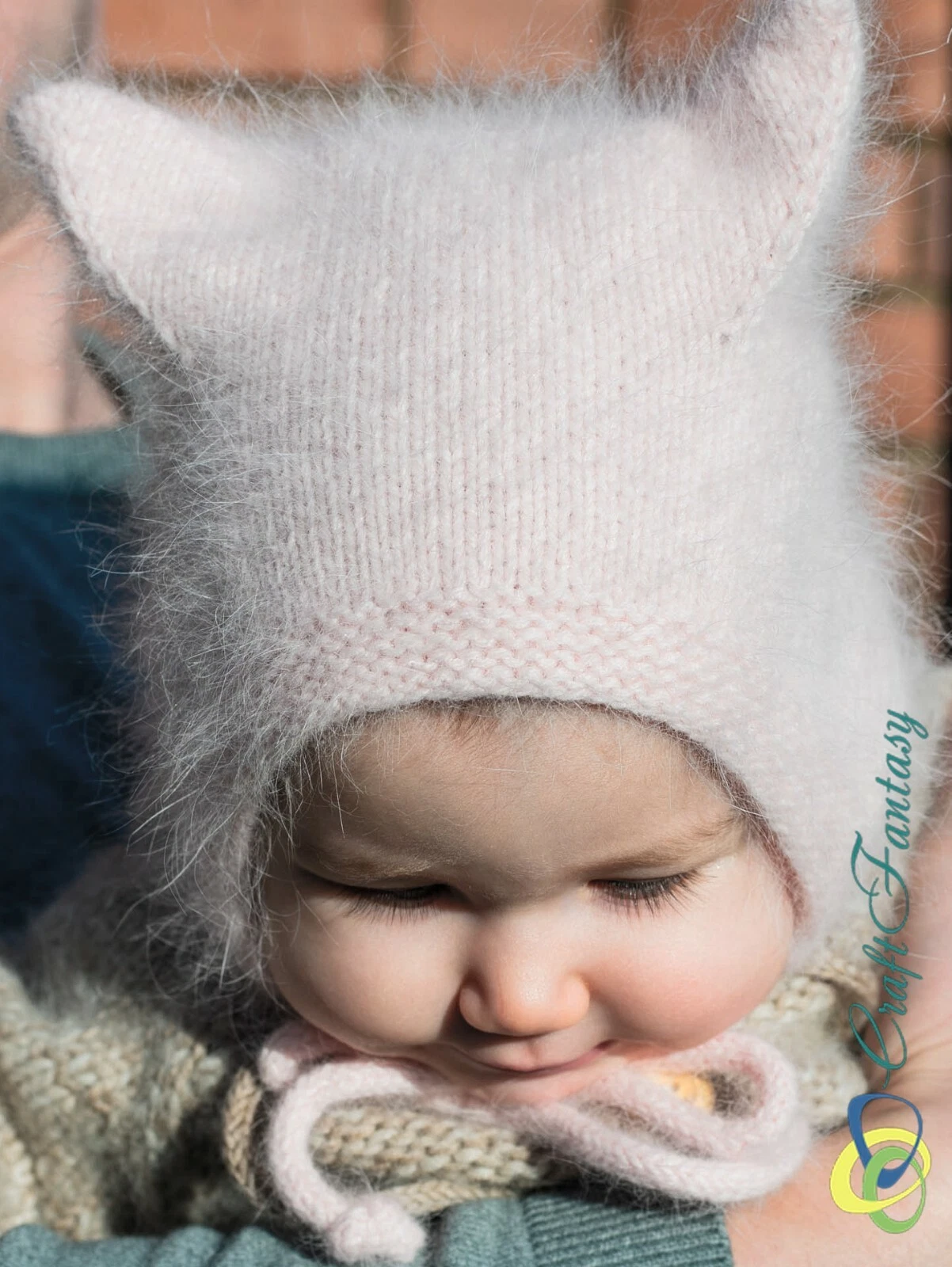 Hand Knitted Pink Baby Girl Angora Wool Kitty Bonnet Hat with Ears To Order