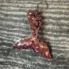 Mermaid Tail Sequins Keychain Pink Keyring Shiny Double Side Gold Cute Gift