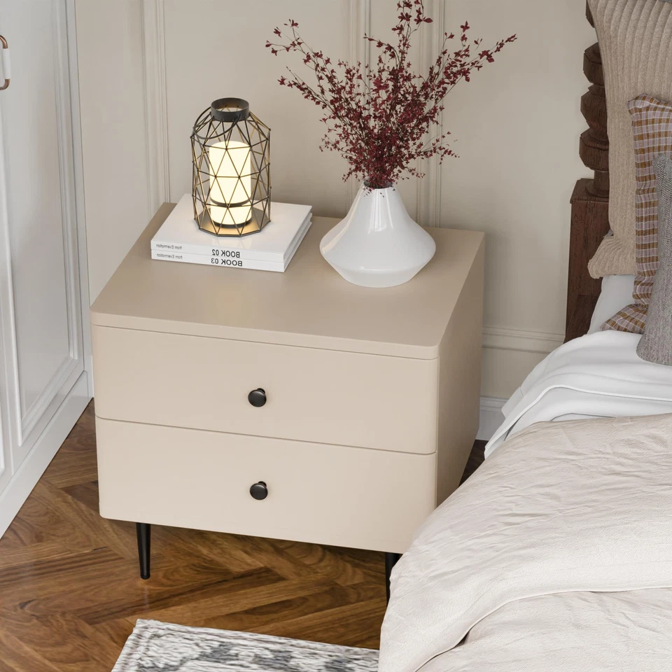 Mesita de noche moderna de madera con 2 cajones mesita de noche para dormitorio Foto 2 de 4