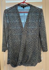 Banana Republic Woman s Top Small Green Print Sheer 3/4 sleeves Tunic Blouse