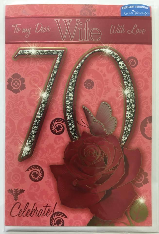 Wife With Love Age 70 Morden 70th Sentiment Style Birthday Greeting Card
