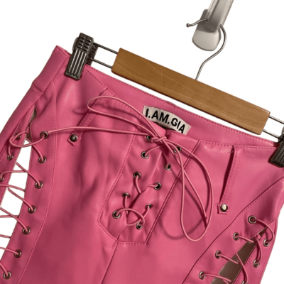 I. AM. GIA Xenia Pink Faux Leather Pants with Lace Up Detail I. AM. GIA Xenia Pink Faux Leather Pants with Lace Up Detail