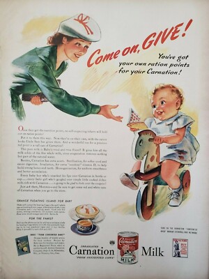 Carnation Milk Vintage 1943 Print Ad Ephemera Wall Art Decor