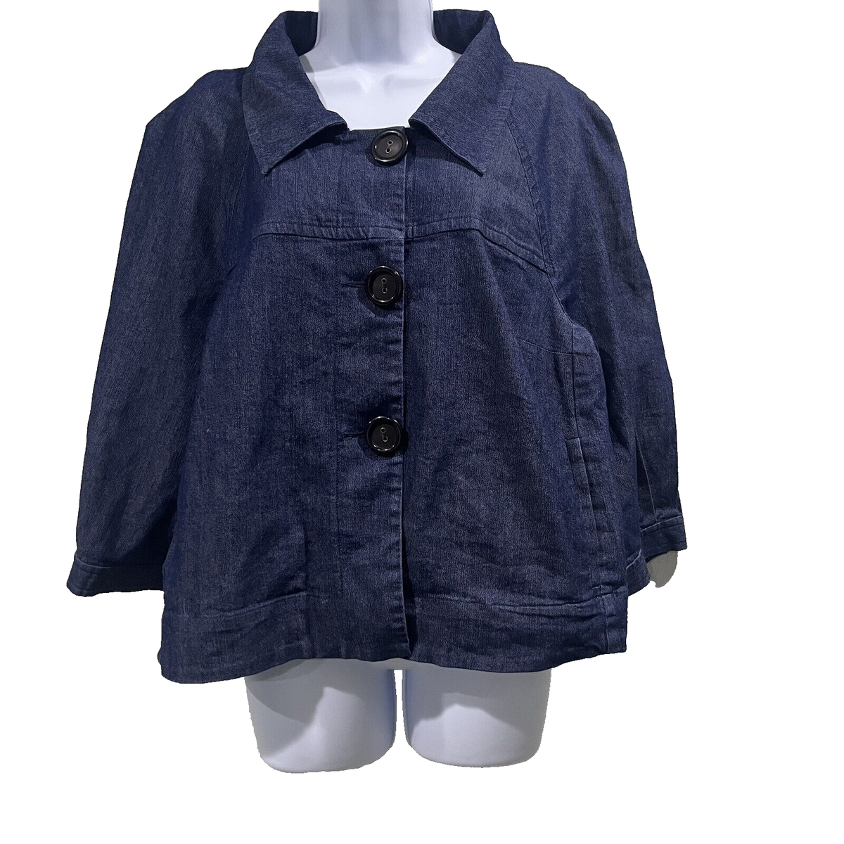 Sandro Womens Denim Cropped Swing Jacket Size 1x 3/4 Sleeve 