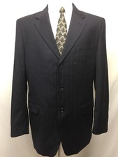 JONES NEW YORK men's blue wool pin stripped 3 button blazer jacket Size 42L A16