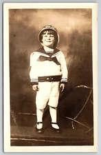 VINTAGE REAL PHOTO POSTCARD OLD PHOTOGRAPH PICTURE BOY KID UNIFORM HAT RPPC