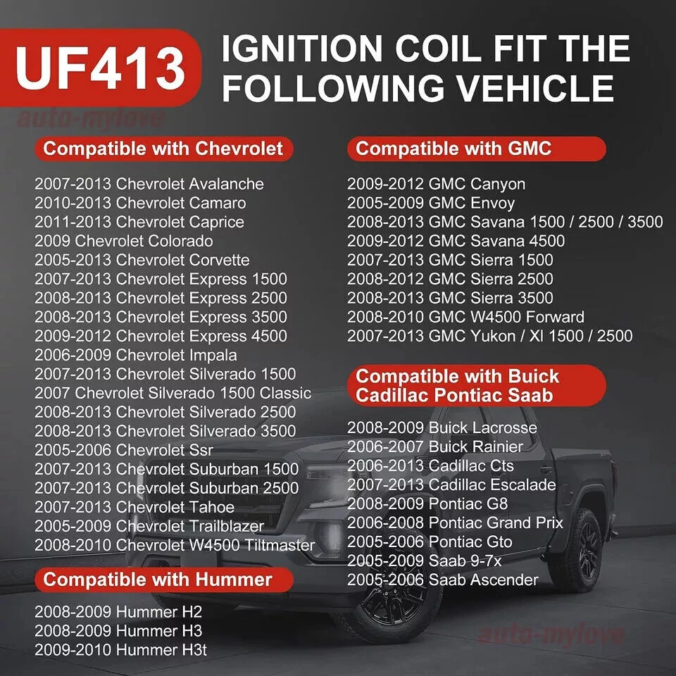 Комплект квадратных катушек зажигания UF413 для 2007-2014 GMC Yukon XL 1500 2500 V8 5,3/6,0 л - Изображение 4 из 4