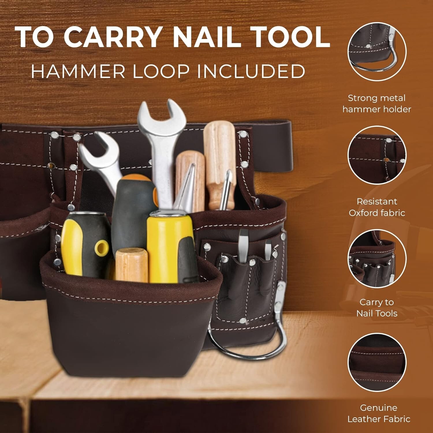 Oil-Tanned Leather Tool Pouch – 12 Pocket Belt for Electrical Construction