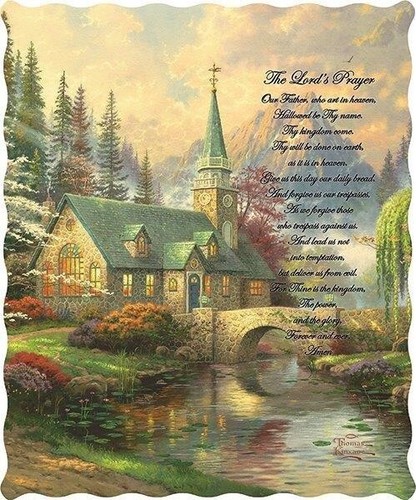 The Lord's Prayer on Dogwood Chapel Quilted Throw Blanket 50"x60" - 第 1/1 張圖片