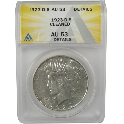 1923 D Peace Dollar AU 53 Details ANACS Silver $1 Coin SKU:I22369