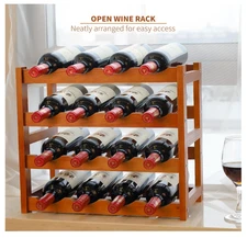 Bamboo Countertop Wine Rack 16 Bottles Display Standing Storage Shelves Kitchen
