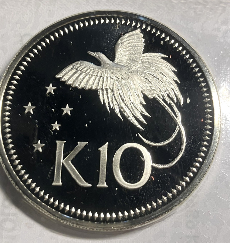 elf Papua New Guinea 10 Kina 1975 Silver Proof   Bird of Paradise