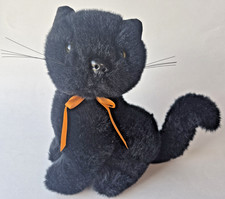 Vintage Black Cat Plush Kitty Halloween Orange Ribbon