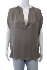 Vince Womens Silk V-neck Sleeveless Blouse Top Taupe Brown Size S