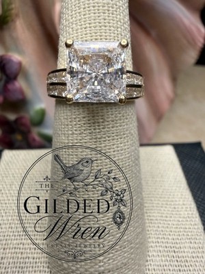 Vintage 14K Gold Diamonique Princess Cut CZ 3.7 CT Engagement Ring Size 6