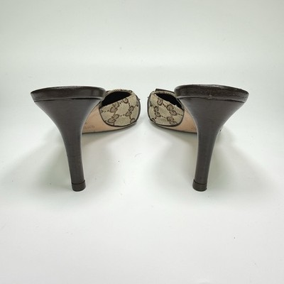 Vintage Gucci Monogram Horsebit Mule Heels in Beige / Brown / Gold
