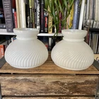 VTG Pair RIBBED Swirl / Spiral MILK GLASS STUDENT LAMP SHADE 7” Fitter WHITE