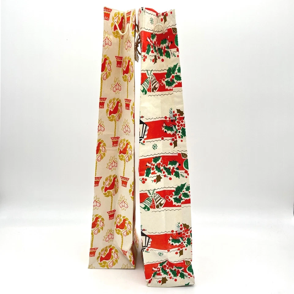 Винтажный рождественский подарок сумки набор из 2 высокий красный Holly фонарь птица горшок растение - Изображение 2 из 4