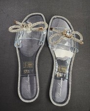 Lauren Lorraine Breeze Clear Rhinestone Embellished Flat Slide Sandals Size 8.5