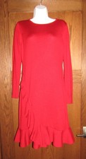Calvin Klein Sweater Dress M Red Ruffle Front & Bottom
