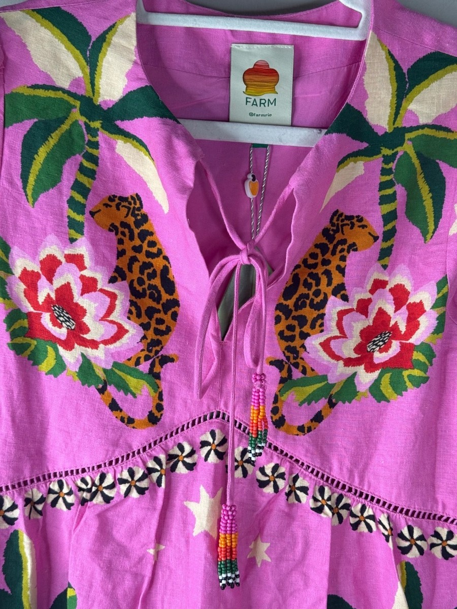 FARM Rio Pink Leopard Forest Mini Dress Beaded tropical Size XS | eBay