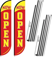 2 Sets 12 Ft Now Open Feather Flags Pole Kit for Business Advertising Feather Si
