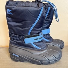 Sorel Youth Flurry Black Blue Lined Winter Boots Size 5 Warm Snow