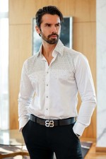 Men's Rhinestone  Pearl Shirt  BARABAS Velona 4BR413