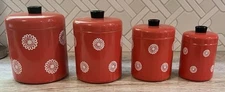 Vintage MCM 50s Enterprise Aluminum Canister Set Lids Red/Orange White Flowers