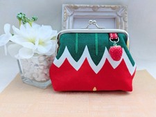 Large strawberry pattern puffy clasp 10cm coin purse small item holder handmade