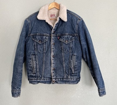 Vintage Levis Denim Jean Trucker Jacket Blue Lrg Sherpa Fleece USA San Francisco