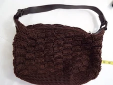 Vintage The Sak Handbag Crochet Knit Woven Shoulder Brown Purse Zipper Close
