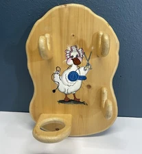 VTG Hair Tool Storage Rack Wall Hang Wood Hand Painted White Duck Goose Organize