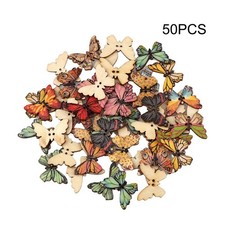 50Pcs Mixed Color Butterfly Wooden Buttons Decorative Craft Buttons for Sewing