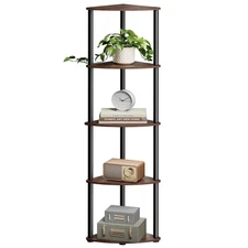 SONGMICS 5-Tier Corner Shelf Stand, Living Room Bedroom Kitchen, Toolless Ass...