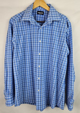 Lands' End Men's Shirt Size Large 16 1/2 Blue Plaid Long Sleeve Button Down Top