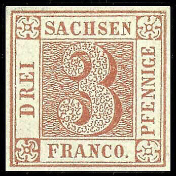 1850 Germania Sassonia, 3 pf., nuovo ** con gomma, Mi.1, bellissima replica - Afbeelding 1 van 2