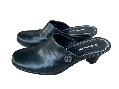 Naturalizer 7.5M Womens Black Block Heel Slip On Mules Slides Flats Comfortable