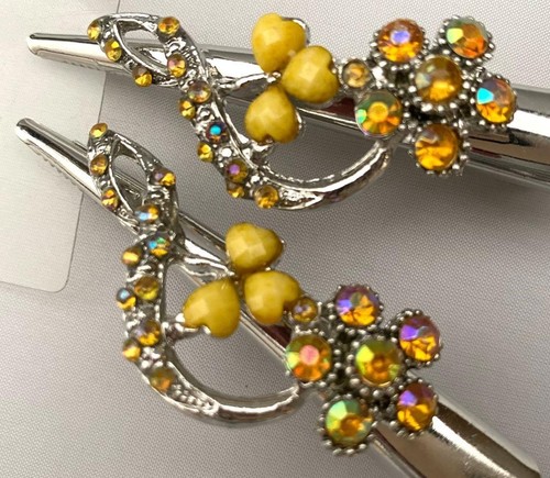 2 PCS SILVERTONE HAIR CLAMPS CRYSTALS & ACRYLIC STONES SELECT COLOR - Picture 7 of 22